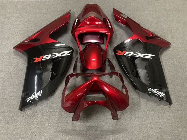 2003-2004 Gloss Red and Black ZX6R Motorcycle Fairings