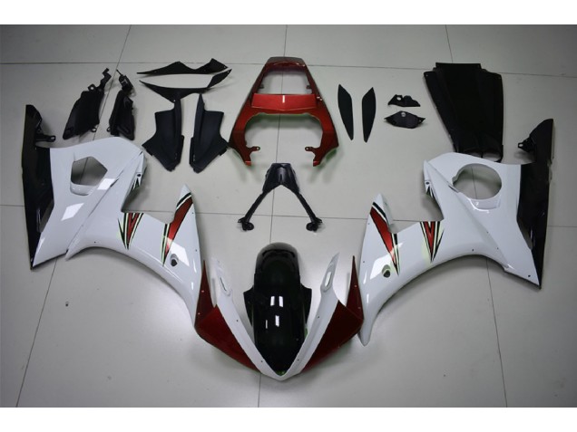 2003-2004 Gloss White & Red Accents R6 Motorcycle Fairings