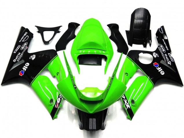 2003-2004 Light Green and Black Elf ZX6R Motorcycle Fairings