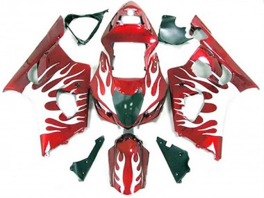 2003-2004 White and Red Flame GSXR 1000 Motorcycle Fairings
