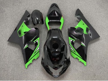 2004-2005 Gloss Black and Green GSXR 600-750 Motorcycle Fairings