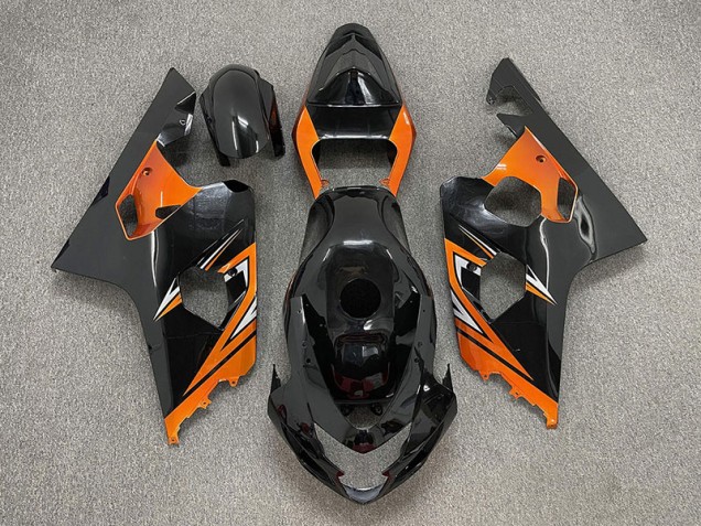 2004-2005 Gloss Black and Orange GSXR 600-750 Motorcycle Fairings