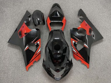 2004-2005 Gloss Black and Red GSXR 600-750 Motorcycle Fairings