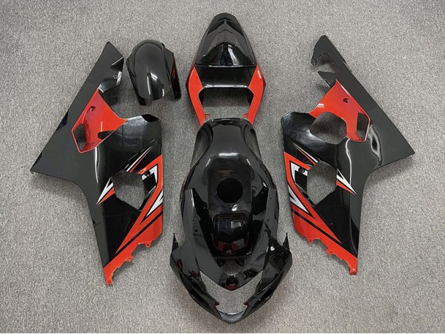 2004-2005 Gloss Black and Red GSXR 600-750 Motorcycle Fairings