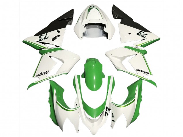2004-2005 Gloss White & Green ZX10R Motorcycle Fairings