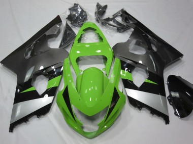 2004-2005 Green and Silver GSXR 600-750 Motorcycle Fairings