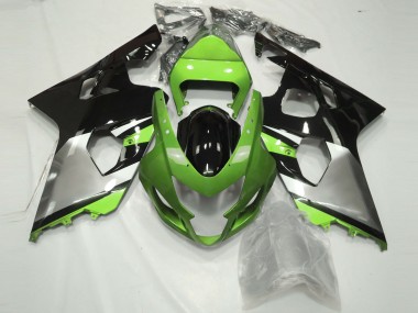 2004-2005 Light Green Silver and Black GSXR 600-750 Motorcycle Fairings