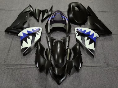 2004-2005 Matte Black and Dark Blue Shark ZX10R Motorcycle Fairings