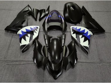 2004-2005 Matte Black and Dark Blue Shark ZX10R Motorcycle Fairings