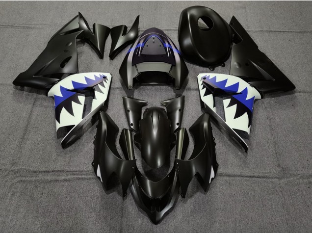 2004-2005 Matte Black and Dark Blue Shark ZX10R Motorcycle Fairings