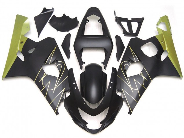 2004-2005 Matte Black and Gold Corona Custom GSXR 600-750 Motorcycle Fairings