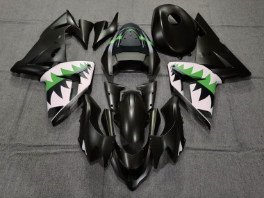 2004-2005 Matte Black and Green ZX10R Motorcycle Fairings