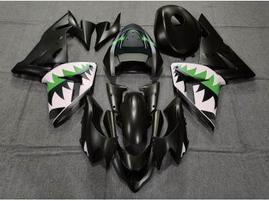 2004-2005 Matte Black and Green ZX10R Motorcycle Fairings