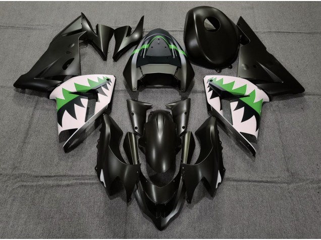 2004-2005 Matte Black and Green ZX10R Motorcycle Fairings