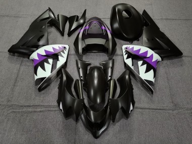 2004-2005 Matte Black and Purple Shark ZX10R Motorcycle Fairings