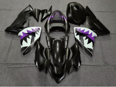 2004-2005 Matte Black and Purple Shark ZX10R Motorcycle Fairings