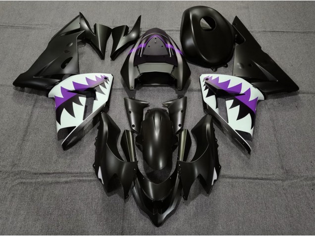 2004-2005 Matte Black and Purple Shark ZX10R Motorcycle Fairings