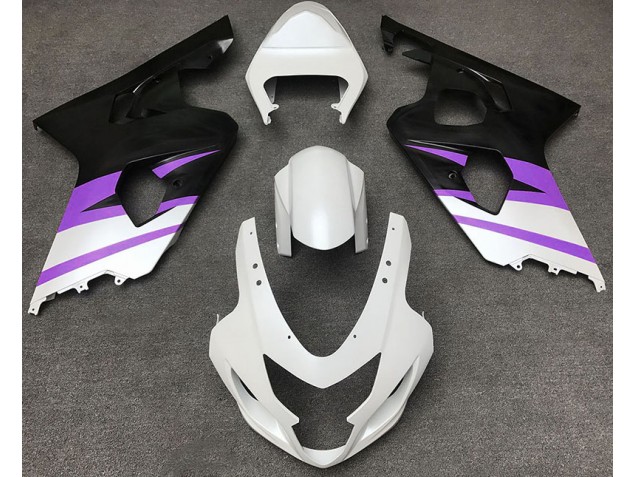 2004-2005 Matte White & Purple GSXR 600-750 Motorcycle Fairings