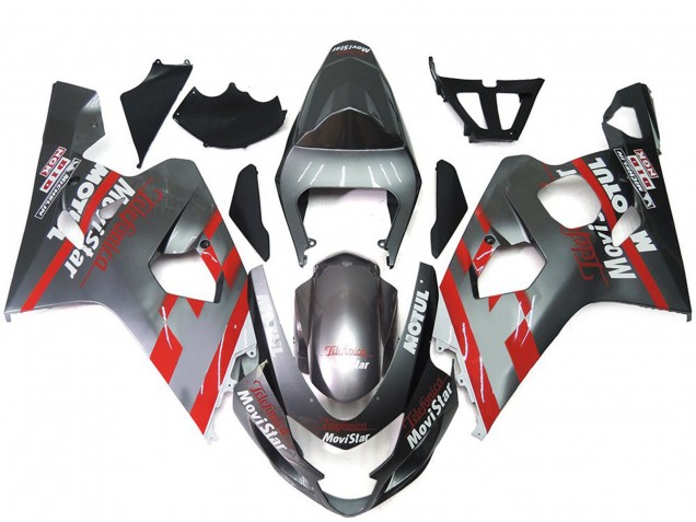 2004-2005 Silver and Red MoviStar GSXR 600-750 Motorcycle Fairings