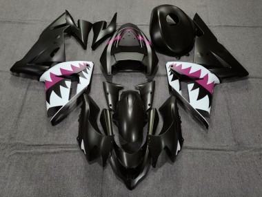 2004-2005 Matte Black and Pink Shark ZX10R Motorcycle Fairings
