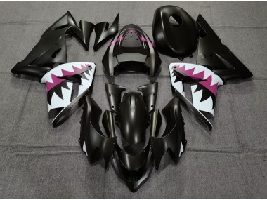 2004-2005 Matte Black and Pink Shark ZX10R Motorcycle Fairings