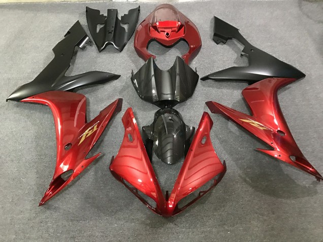 2004-2006 Maroon Red and Carbon Fiber Style R1 Motorcycle Fairings