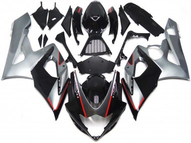 2005-2006 Black and Silver Gloss with Red GSXR 1000 Motorcycle Fairings