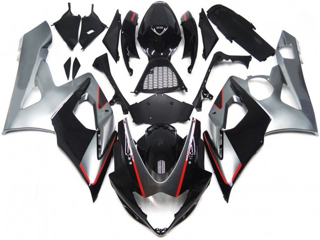 2005-2006 Black and Silver Gloss with Red GSXR 1000 Motorcycle Fairings
