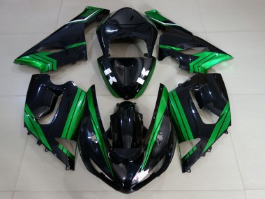 2005-2006 Gloss Black & Electric Green ZX6R Motorcycle Fairings