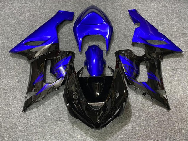 2005-2006 Gloss Black and Blue ZX6R Motorcycle Fairings