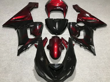 2005-2006 Gloss Black and Red ZX6R Motorcycle Fairings