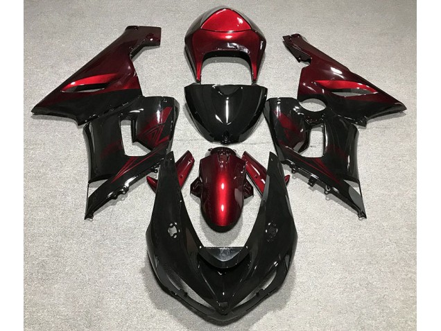 2005-2006 Gloss Black and Red ZX6R Motorcycle Fairings