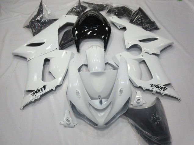 2005-2006 Gloss White with Black tail ZX6R Motorcycle Fairings