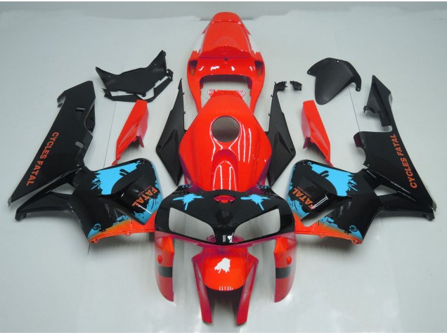 2005-2006 Light Blue Splatter on Red CBR600RR Motorcycle Fairings