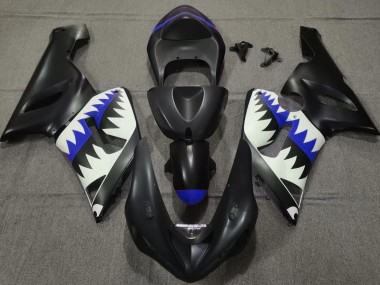 2005-2006 Matte Black and Blue Shark ZX6R Motorcycle Fairings