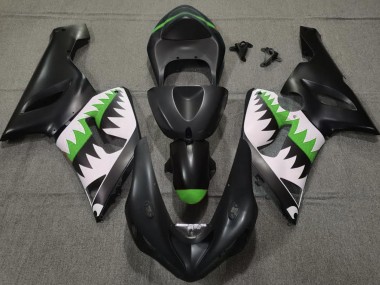 2005-2006 Matte Black and Green Shark ZX6R Motorcycle Fairings