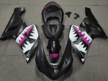2005-2006 Matte Black and Pink Shark ZX6R Motorcycle Fairings