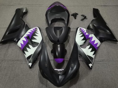 2005-2006 Matte Black and Purple Shark ZX6R Motorcycle Fairings