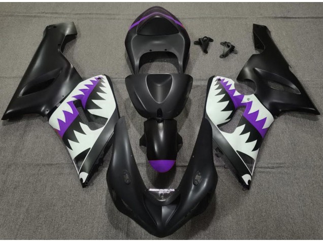 2005-2006 Matte Black and Purple Shark ZX6R Motorcycle Fairings