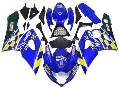 2005-2006 MoviStar Blue and Yellow Check GSXR 1000 Motorcycle Fairings