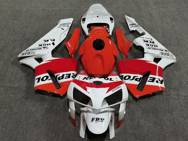 2005-2006 White Red and Orange Repsol CBR600RR Motorcycle Fairings