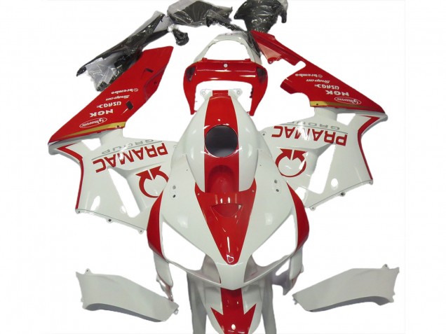 2005-2006 White and Red Custom CBR600RR Motorcycle Fairings