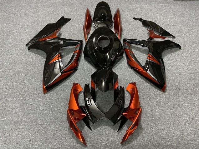 2006-2007 Black and Burnt Orange GSXR 600-750 Motorcycle Fairings