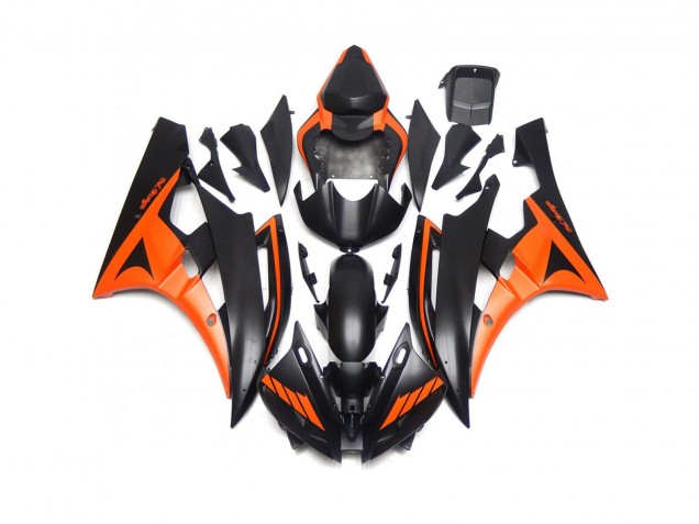 2006-2007 Custom Matte Black and Orange R6 Motorcycle Fairings