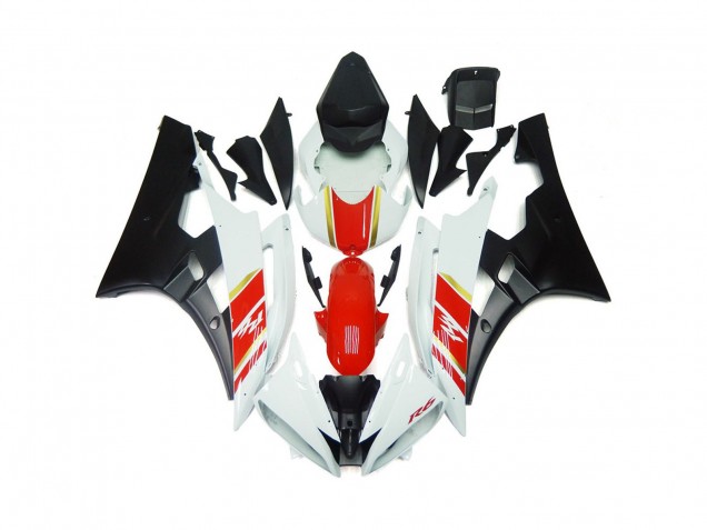 2006-2007 Custom Matte Black and Red with White R6 Motorcycle Fairings