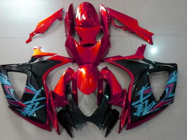 2006-2007 Gloss Red & Black GSXR 600-750 Motorcycle Fairings