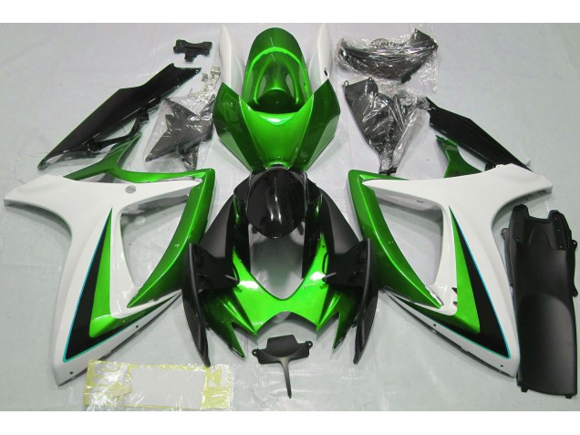 2006-2007 Green & White GSXR 600-750 Motorcycle Fairings