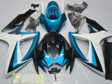 2006-2007 Light Blue & White GSXR 600-750 Motorcycle Fairings