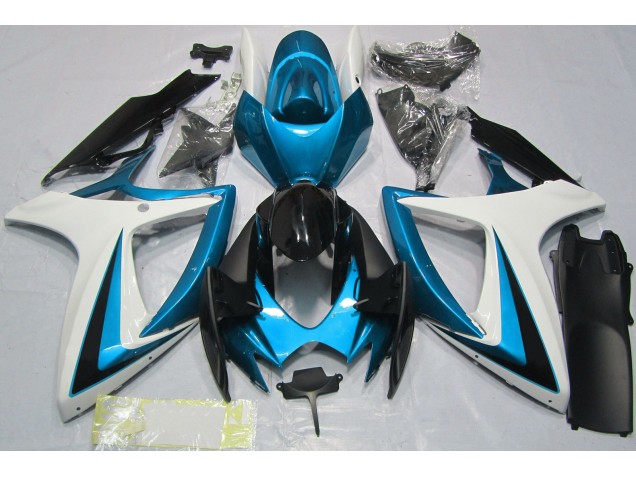 2006-2007 Light Blue & White GSXR 600-750 Motorcycle Fairings