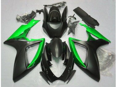 2006-2007 Matte Black & Green GSXR 600-750 Motorcycle Fairings